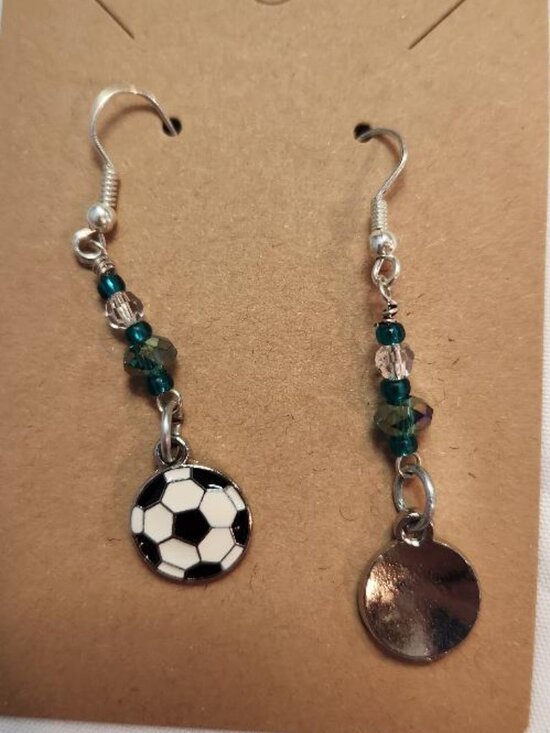 Soccer Dangle Earrings featuring enamel Soccer Ball Charms - Picture 2 of 3